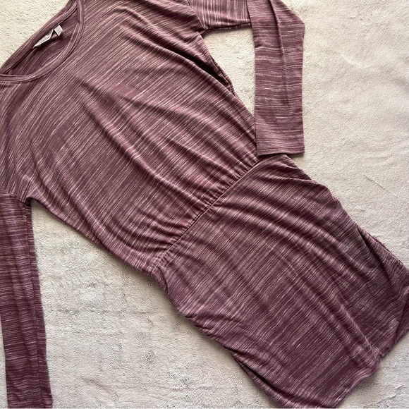 Athleta Avenues Beyond Soft Ruched Long Sleeve Dress Space Dyed Dusty Plum Small - Picture 1 of 13